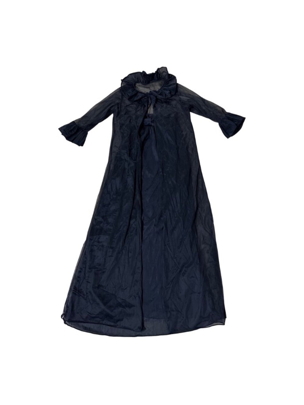 Vintage Nightgown Robe Set Black 1970s USA Union Made Ruffles Sexy Medium - Picture 2 of 7